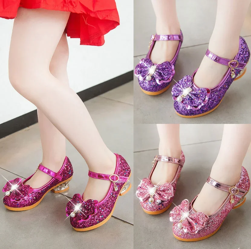 Kids sandals New Children Shoes Girls High Heel Princess Dance Sandals for Girls Kids Shoes Glitter Soft Leather Fashion Party Dress Wedding
