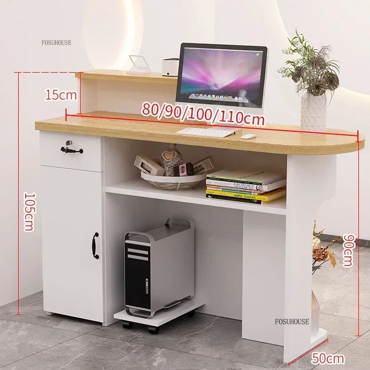 Modern Wooden Reception Desks Creative Clothing Store Cashier Counter Curved Bar Tables Office Reception Desk Office Furniture