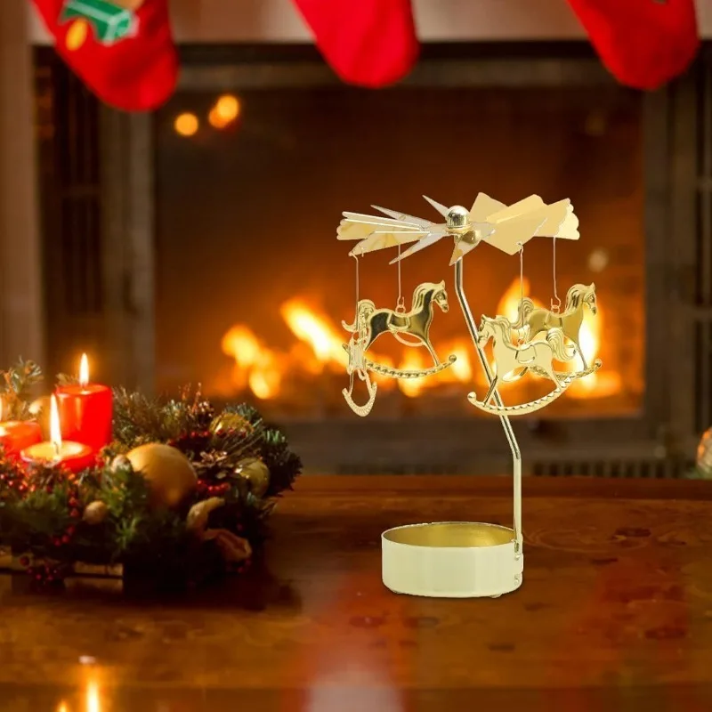 Candle Holders Rotating Metal Fairy Carousel