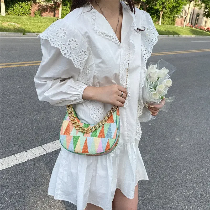 

Underarm Women Bags Contrast Leisure Fashion Large Chain Shoulder Bag Ins 2024 Trend Design PU Leather Women's Crossbody Bag