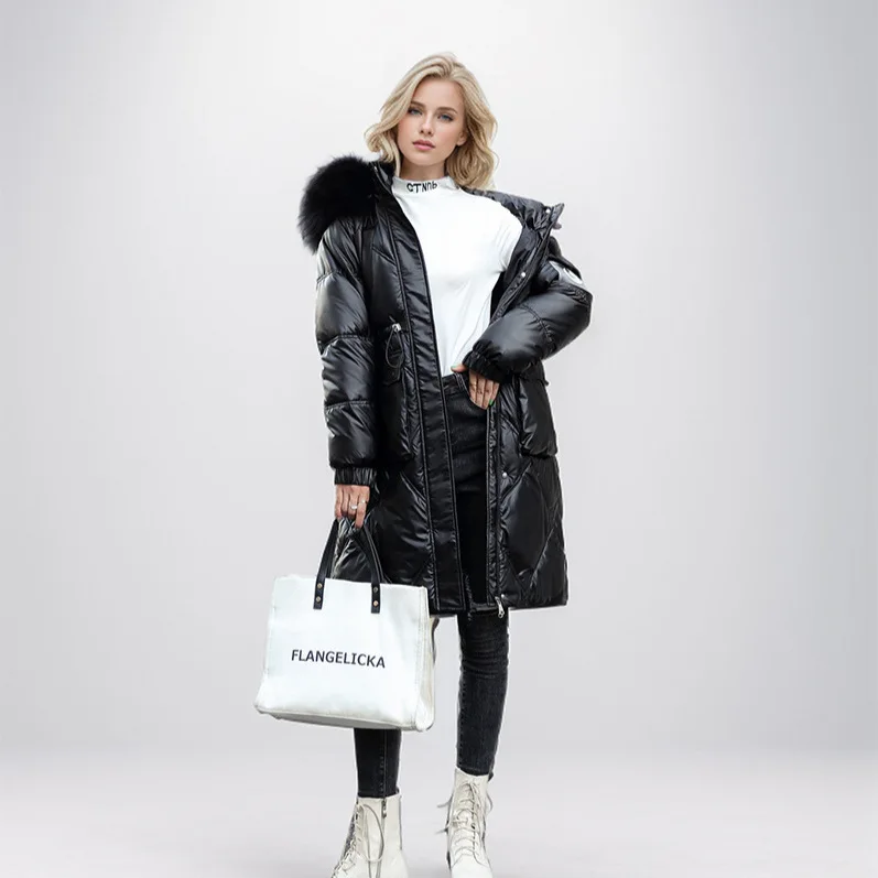 Bright Non Washable Cotton Jacket New Winter Female Fur Collar Thicken Warm Long Parkas Coat Women Coats Women's Clothing