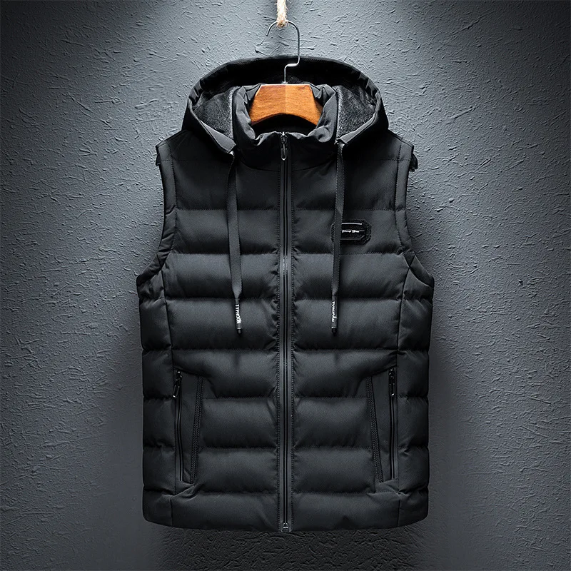 Brand Mens Sleeveless Vest Hooded Fashion Casual Coats Cotton-Padded Zipper Waistcoats Plus size 6XL sleeveless vest,sleeveless vests,fashionable vests