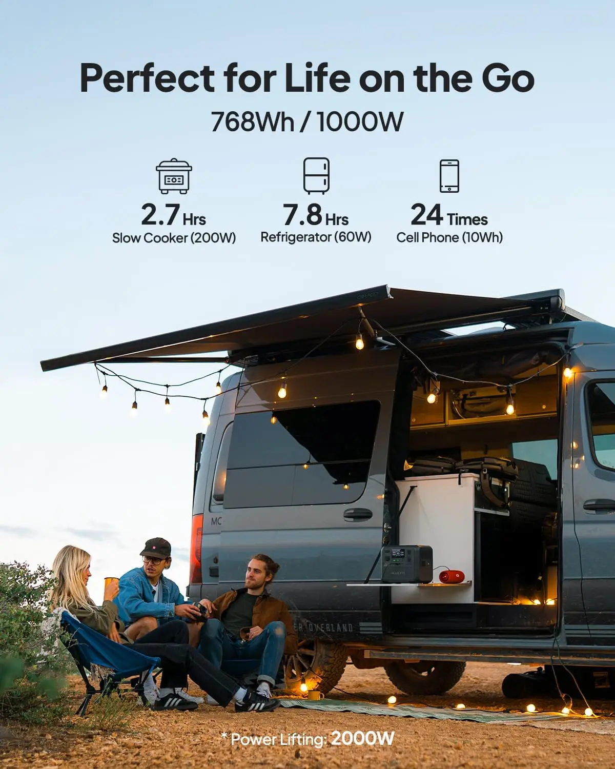 AC70 Portable Power Station with 200W Solar Panel , 768Wh Solar Generator with 2 1000W (Power Lifting 2000W) AC Outlets