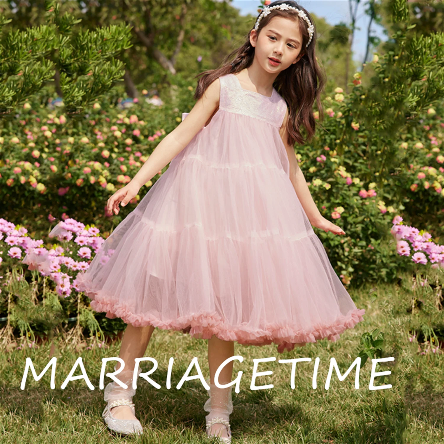 

First Communion Dress Flower Girl Dress For Wedding Appliques Fairy Dress Ball Gown Girl Princess Tulle Baby Simple Dress 2023