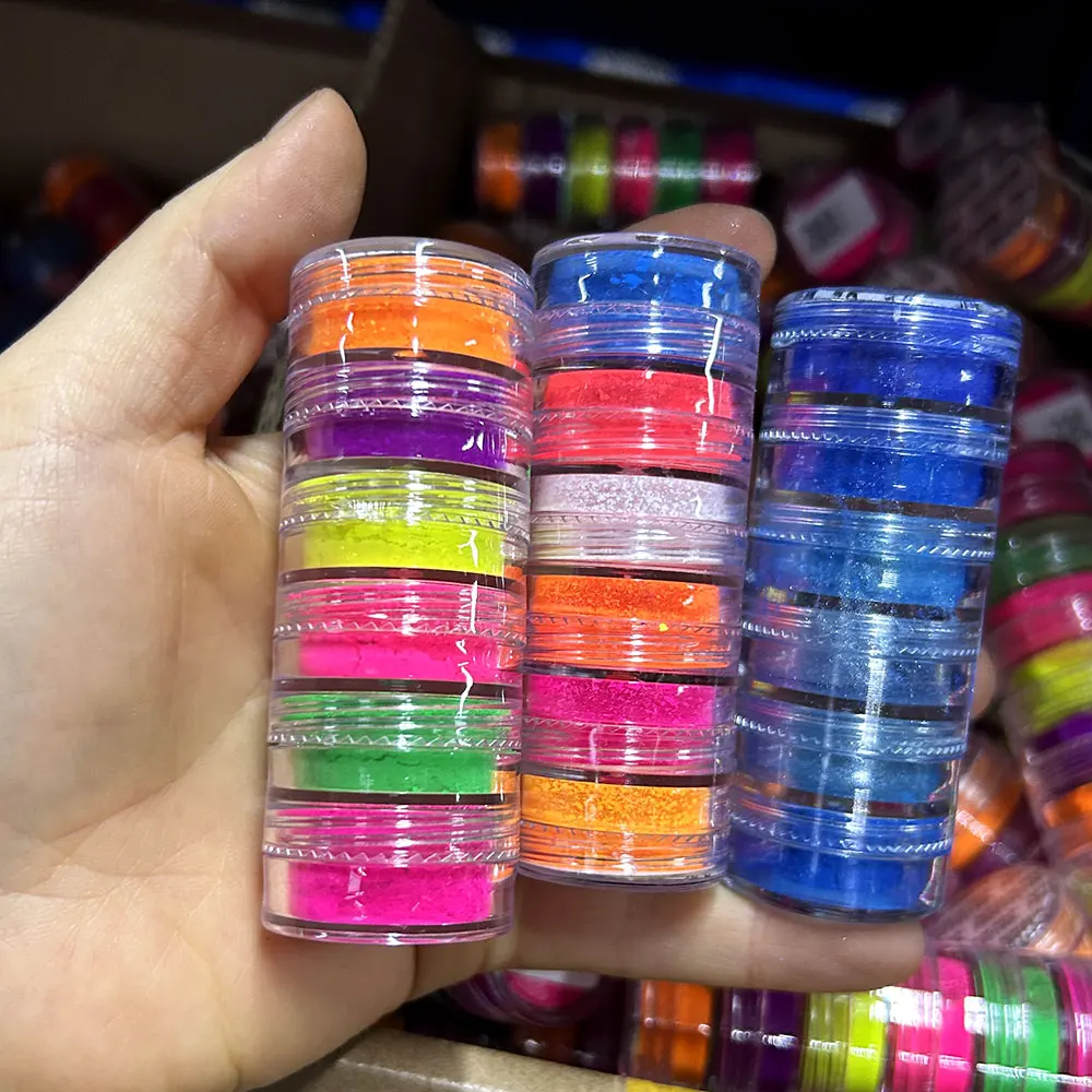 Nail powder nail pigment nail powder set fluorescent pigment Neon Phosphor Pigment Powder Set 6colors/kit Fluorescent Rainbow Gradient Nails Powder for Acrylic Nails Art/Eyeshadow Makeup