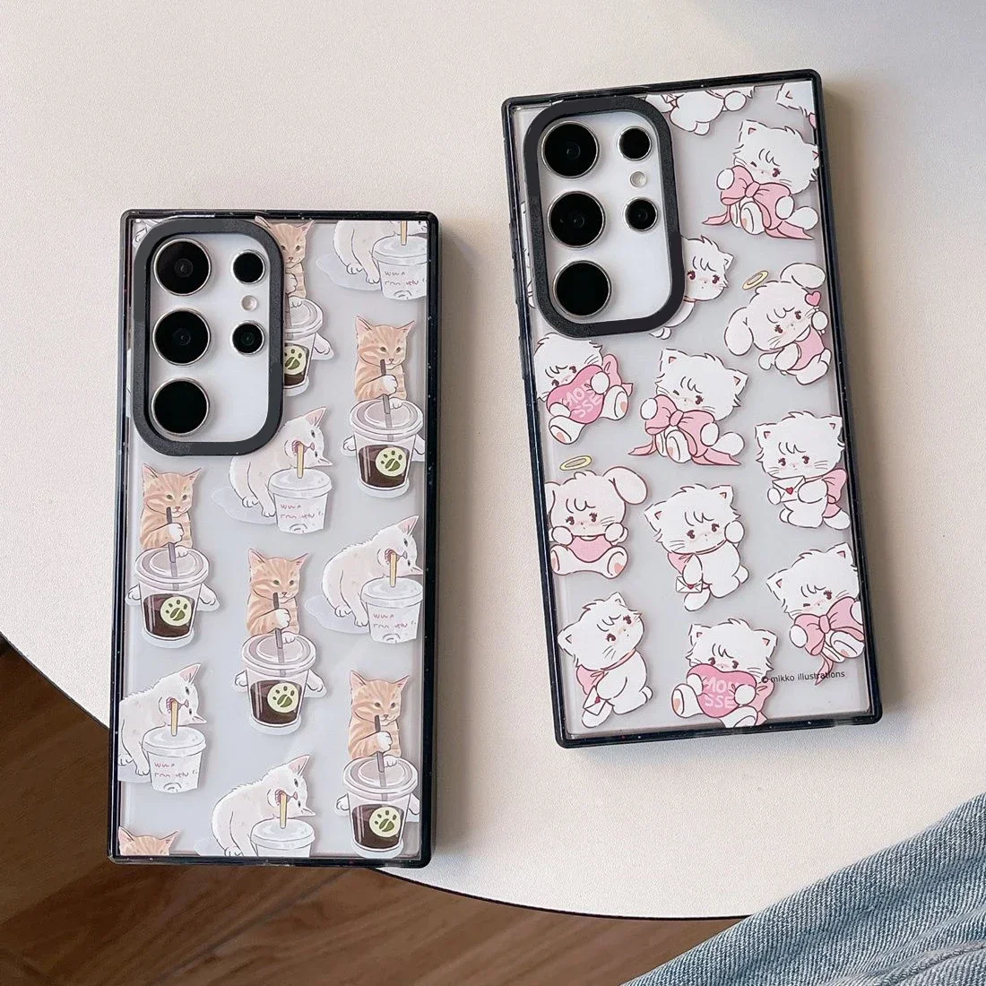 Cat Coffee Acrylic Black Border Case for Samsung Galaxy S22 S23 S24 Ultra S22+ S23+ S24 Plus Cover Protective Case