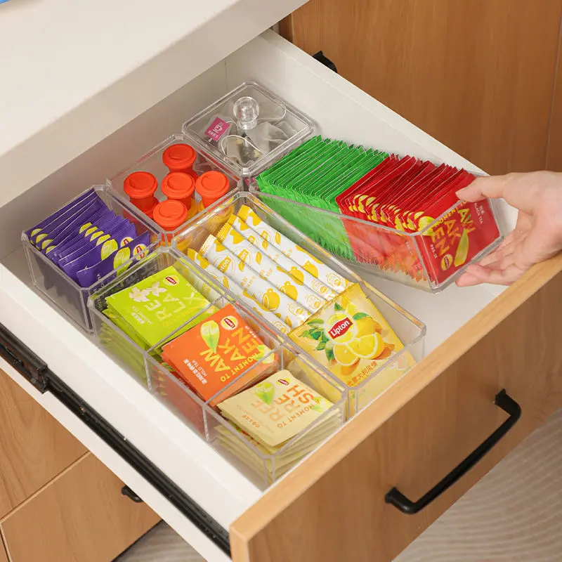 Tea Coffee Sugar Storage Box Drawer Type Sorting Box Acrylic Sealed Jar with Lid