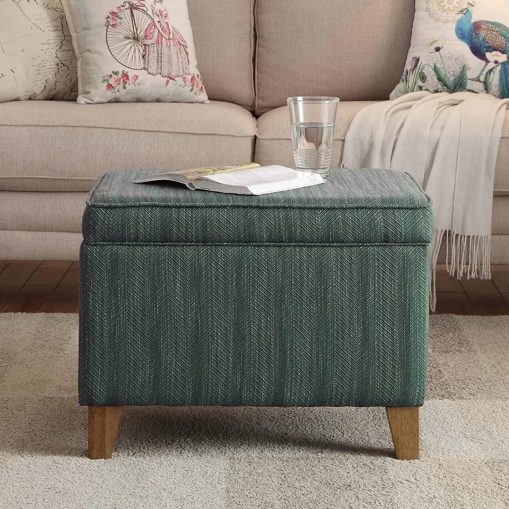 Home Decor | Medium Square Storage Ottoman with Hinged Lid | Ottoman with Storage for Living Room & Bedroom, Teal