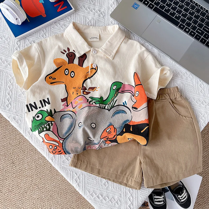 Children's Clothing Sets Cartoon Print Shirt + Shorts 2 Pcs Sets Kids Clothes for Boys Baby Boy Clothes Outfit