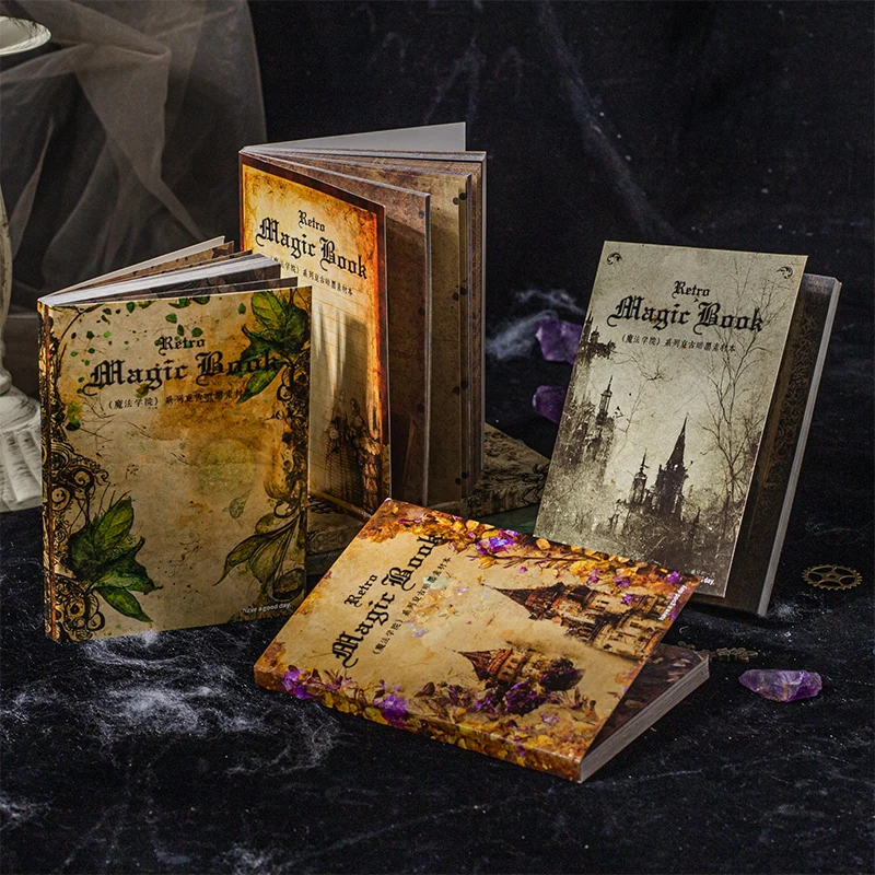 

60pcs Wizardry School Papers for Scrapbooking DIY Crafts Decoration Album Background Collage Journal Vintage Dark Material Paper