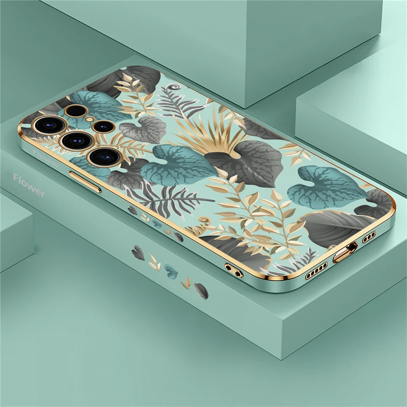 S24 Plus Leaves Plant Flower Phone Case Per Samsung Galaxy S23 Ultra S22 S21 Plus S20 Fe S10 Soft Cover Antiurto Coque
