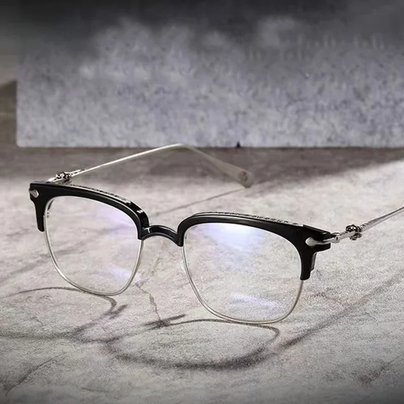 Men's Prescription Glasses Half-frame Silver Black Anti Blue Light Myopia Glasses Trendy Vintage Nearsighted Glasses -1.0 to-6.0 2