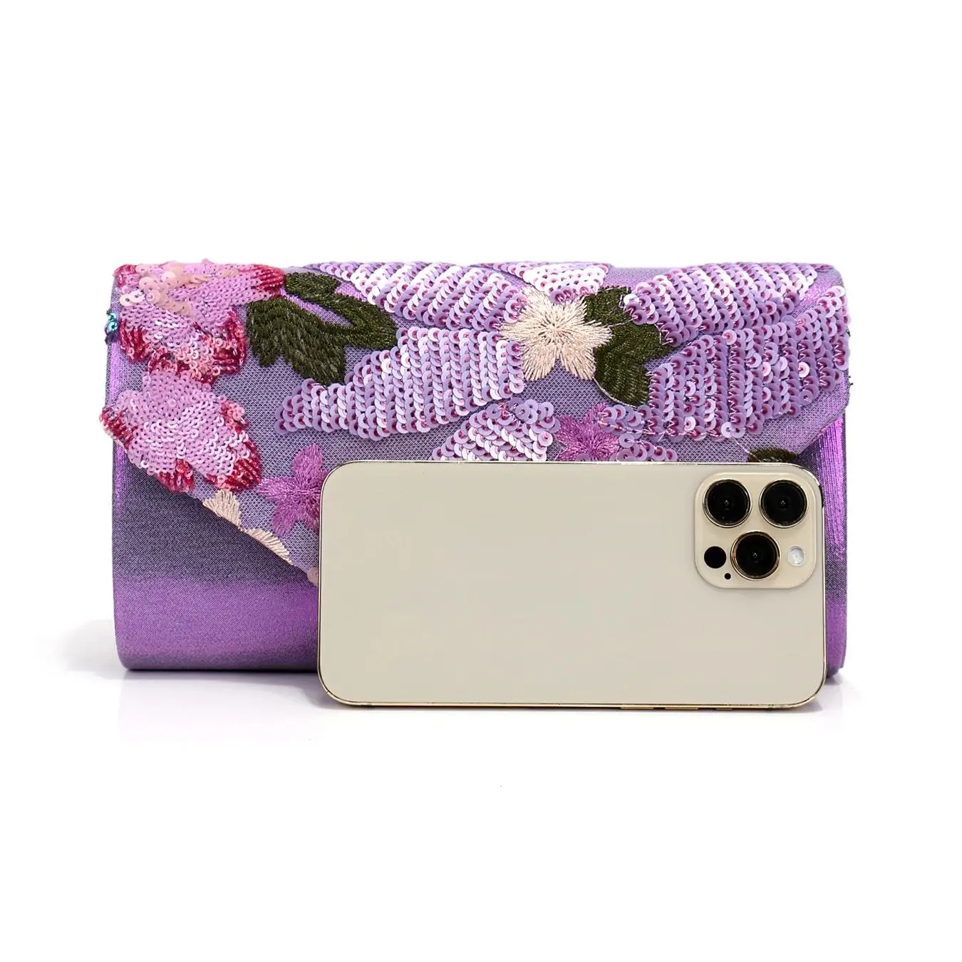 Purple Floral Clutch Bag with Sequins for Women Evening