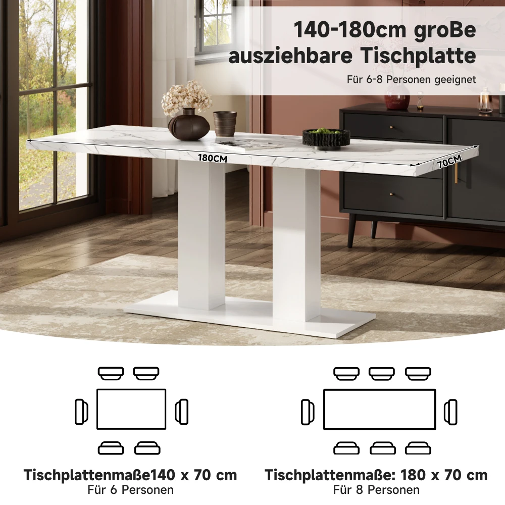140/180*70cm Abnehmbarer Esstisch, für 6-8 Personen, rechteckige Form, verdickte Tischplatte, schlichter Stil, für Esszimmer – Detail 8