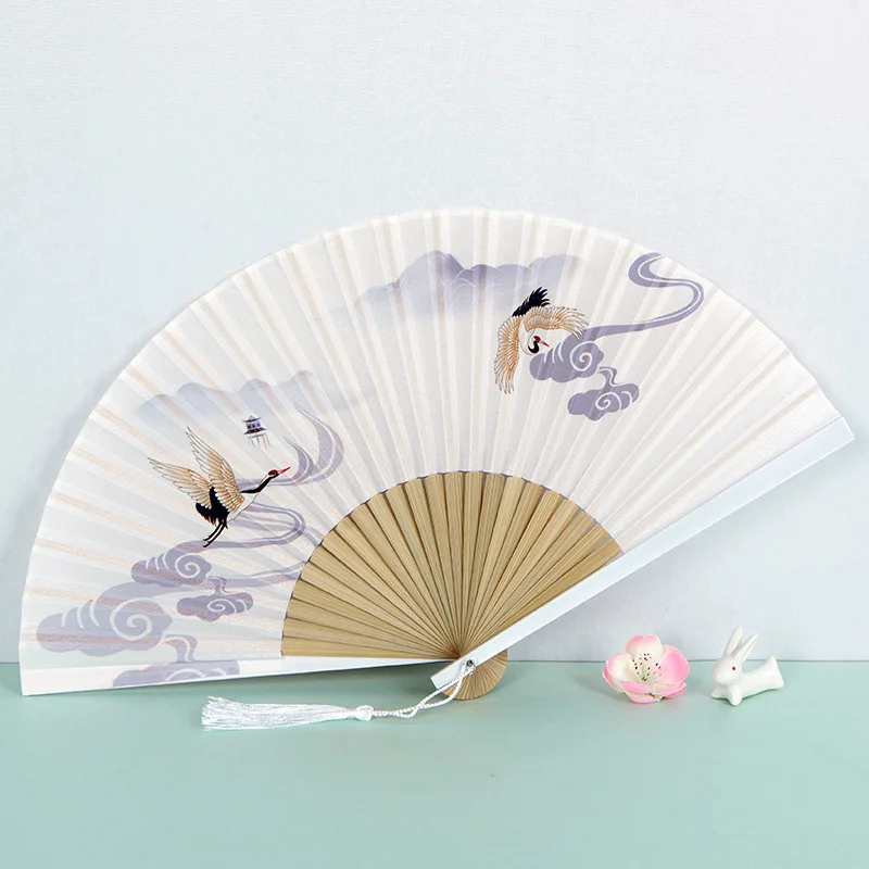 

Chinese Classical Folding Fan with Lotus Ancient Bamboo Folding Fan For Hanfu Haitang Flower Qipao Dance Female Home Decoration