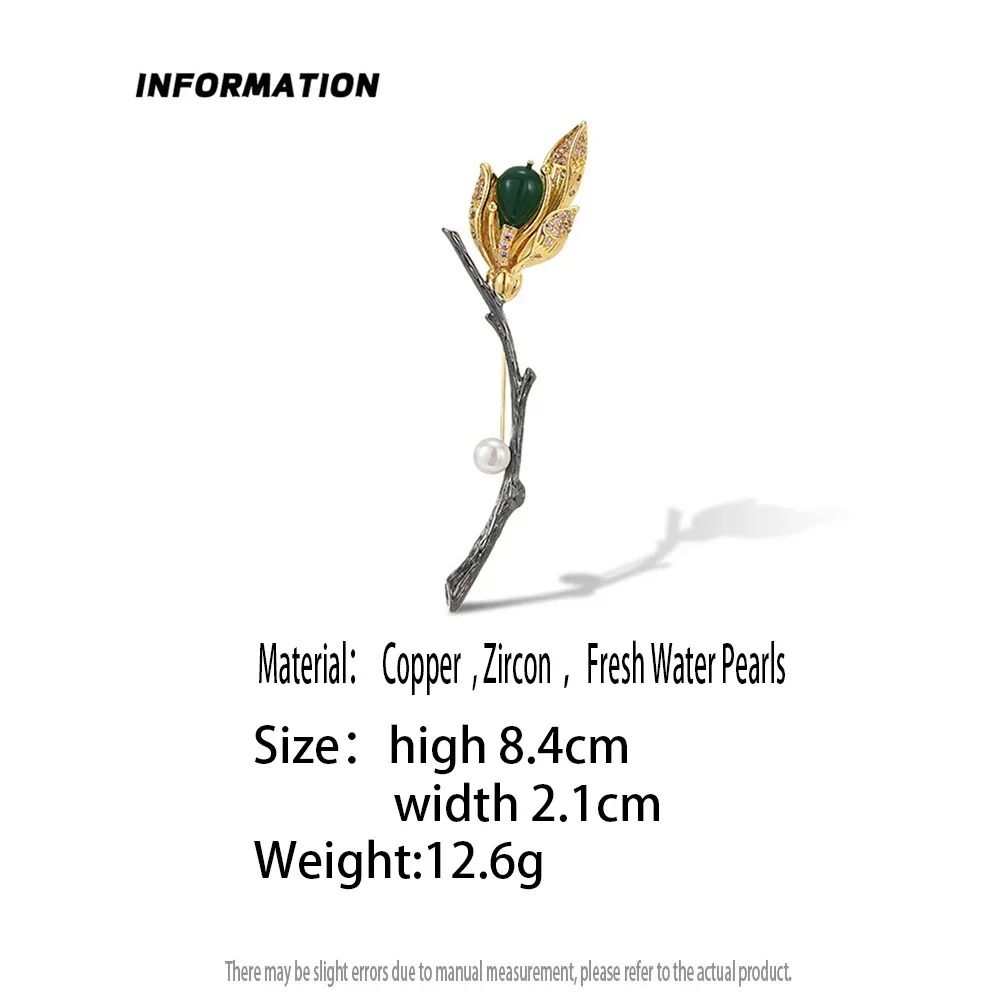 Enamel Orchid Brooch for Women Green Crystal Pearl Magnolia Flower Female Clothes Badge Pin Corsage Jewelry Mother's Day Gifts