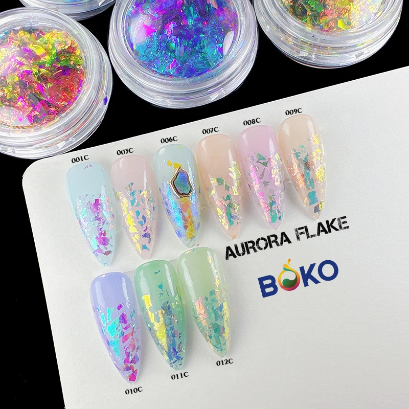 BOKO Aurora Opal Flakes Nail Powder Holographic Sequins Iridescent Rub Dust Mermaid Chameleon Flakes Manicure Decoration