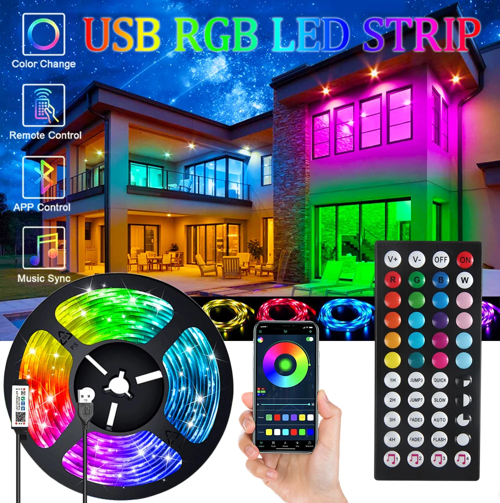 LED Strip Light Christmas for Room Decoration Color RGB 5050 Remote Control Music Bluetooth TV Backlight Neon Party LED Lighting