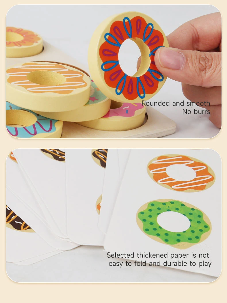 Wooden Doughnut Toy Montessori Kids Early Education Toy Baby Color Matching Puzzle Sorting Game Toy Parent-Child Interaction (detail 10)