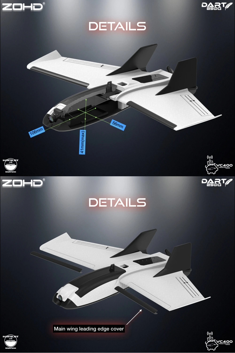 ZOHD Dart250G 570 mm Spannweite Sub-250 Gramm Sweep Forward Wing AIO EPP FPV RC Flugzeug Drohne PNP/FPV Ready Version – Detail 7