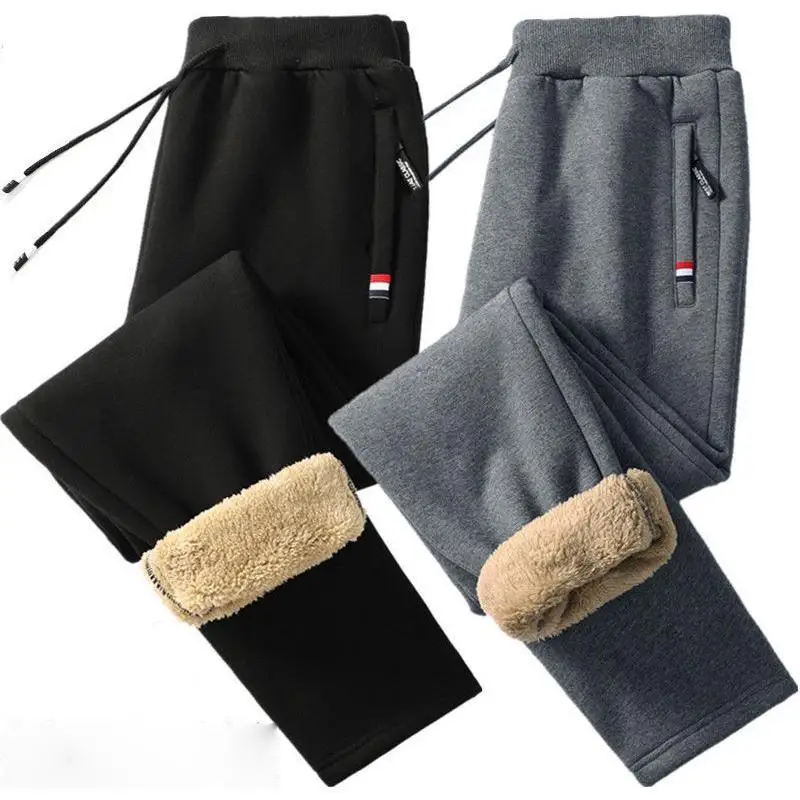 

Winter Warm Men's Sweatpants Lambswool Thicken Sportwear Pants Casual Trousers Streetwear Joggers Running Pants Zipper Pocket