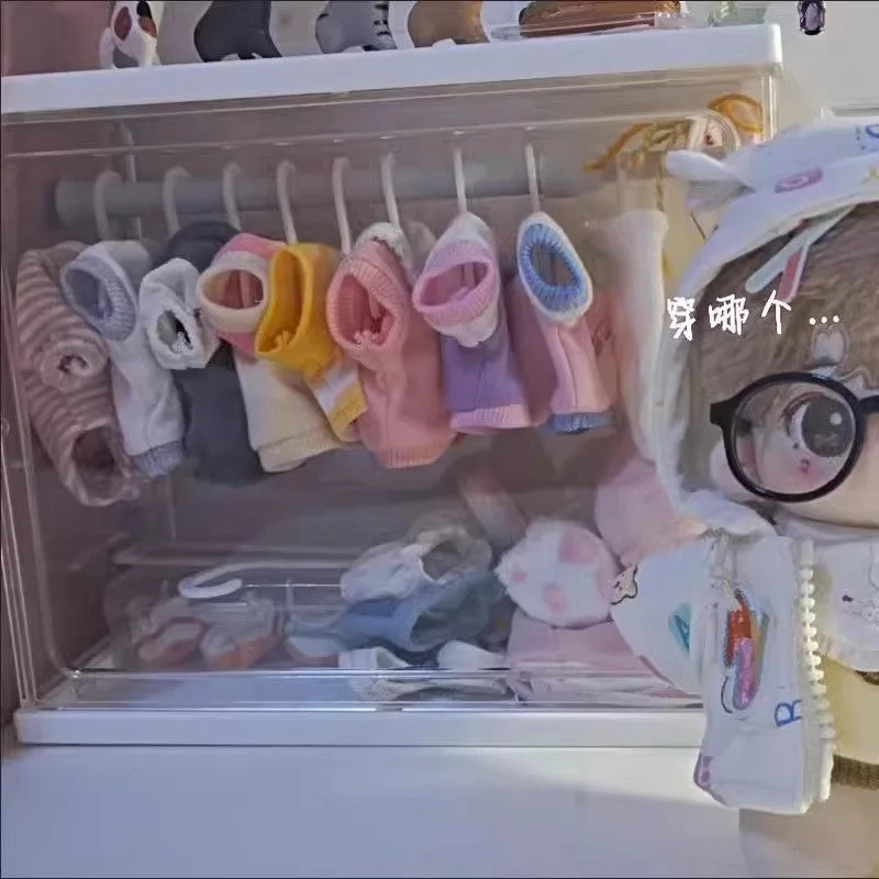 Baby clothes storage box 20cm cotton doll clothes hanger support furniture wardrobe baby display rack mini