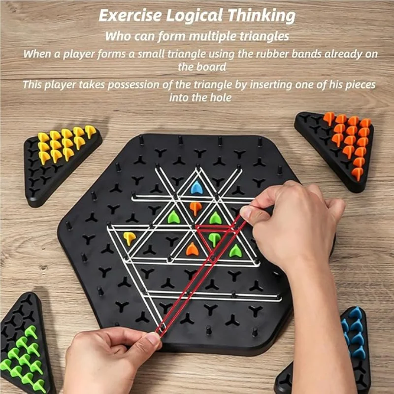 Board Game New Geometry Chain Chess Puzzle Triangle Chess Desktop Game Rubber Band Training Family Interaction Exercise Thinking Toys Gifts