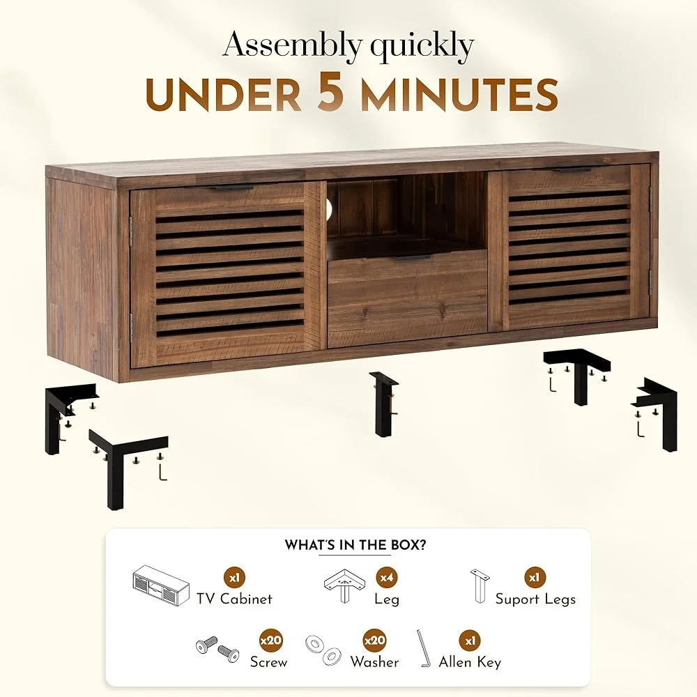 Modern Farmhouse Solid Wood TV Stand Living Room Holds TVs up to 65 Inches Rustic Chestnut Finish 3