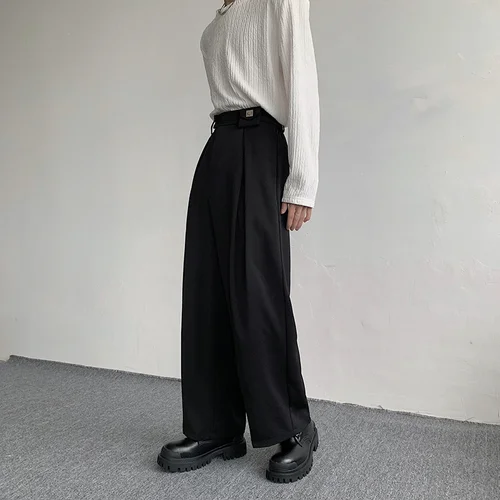 한국 루즈한 오버사이즈 와이드 레그 팬츠, 블랙 정장 바지, 남성 패션, 소셜 남성 드레스 바지, M-2XL 신상, 2023 3