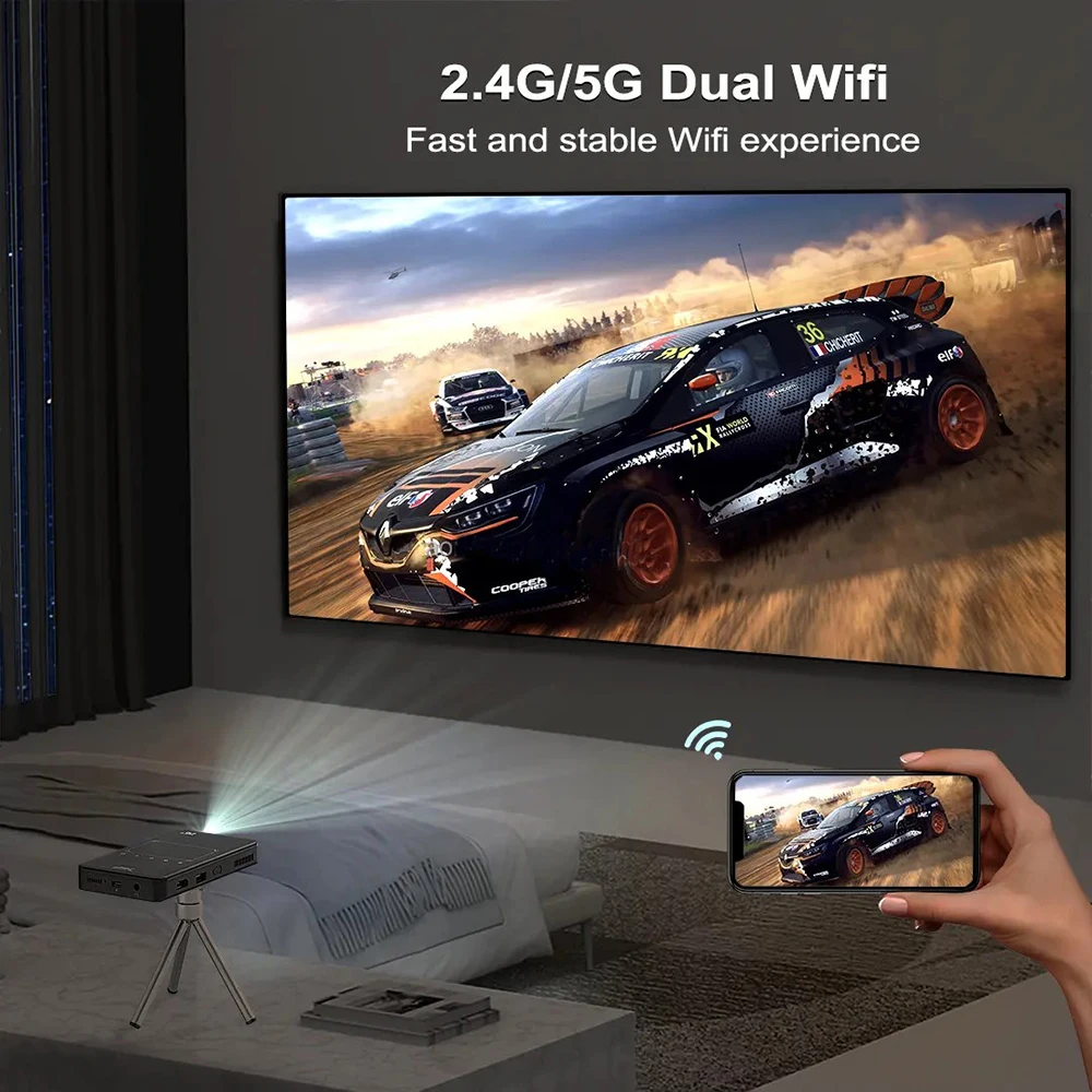 2026년형 업그레이드 미니 프로젝터 안드로이드 13 내장 배터리 4K 지원 휴대용 야외 캠핑 홈시어터 프로젝터