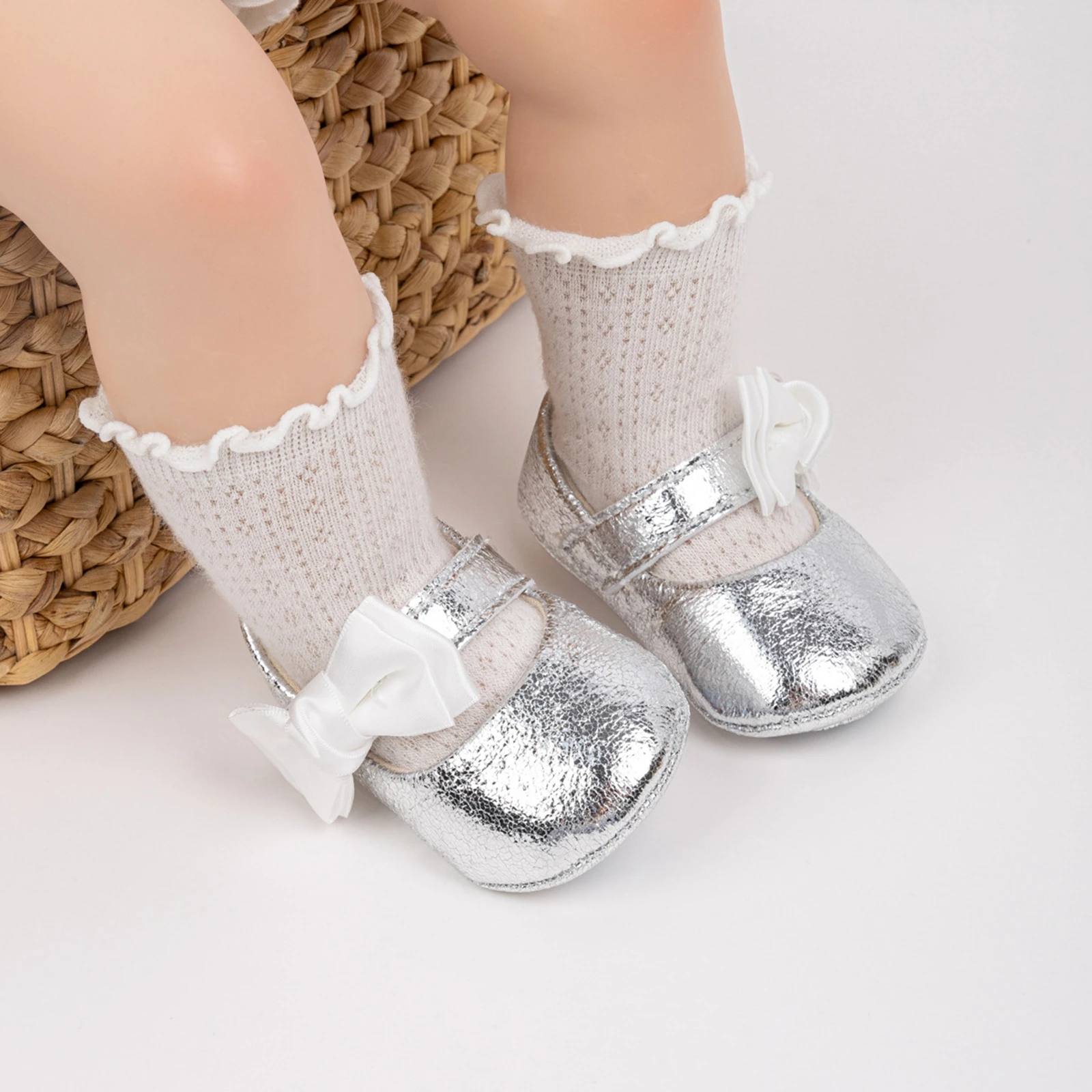 BeQeuewll Cute Bows Baby Girls Mary Jane Shoes Soft Sole First Walkers Princess Cute Soft Non-Slip Infant Baby First Walking 3