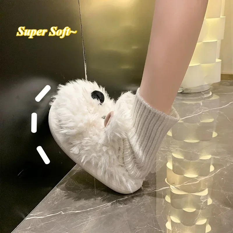 Women's Cute Plush Dog Animal Slippers House Slippers Warm Memory Foam Cotton Cozy Soft Fleece winter Plush Home Slippers Indoor 5