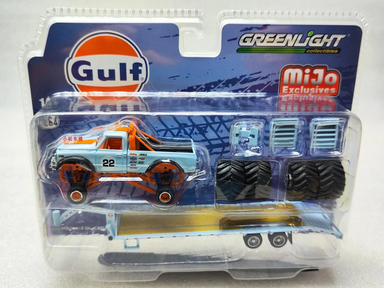 

1: 64 1972 Chevrolet K-10 Monster Truck с прицепом с гусиной шеей и шиномонтажным отсеком, коллекция моделей автомобилей