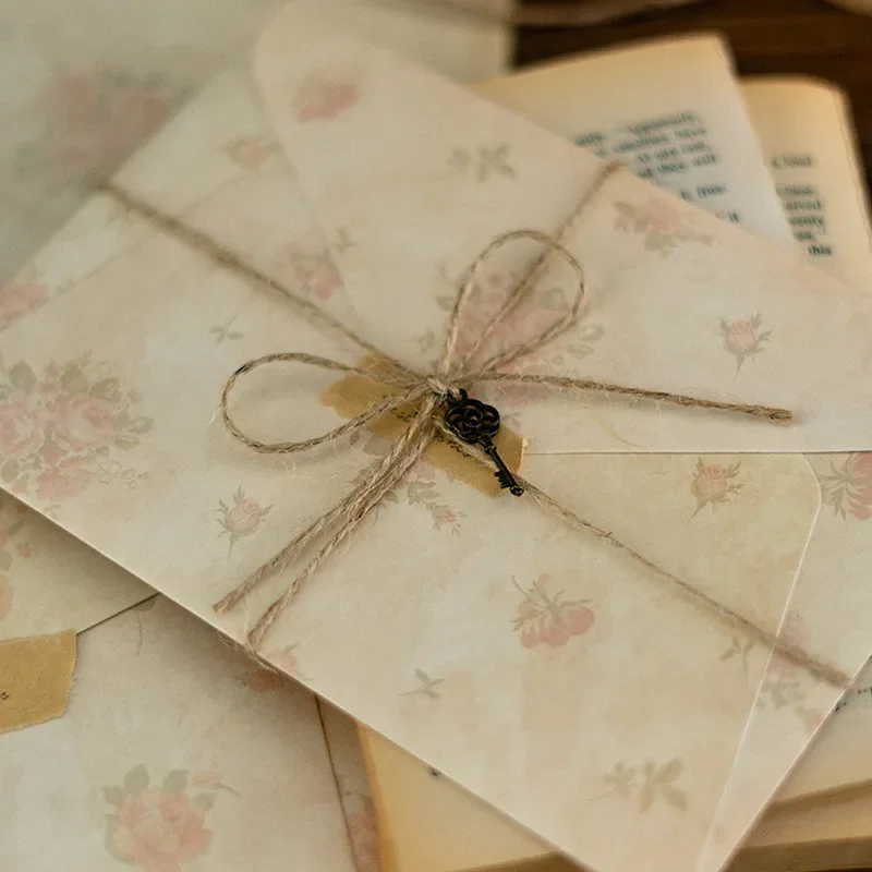Romantic Floral Envelopes Set Letter Pads Sealing Stickers Invitation Cards Cover for Wedding Party Events Office Supplies 13pcs,kraft paper envelopes