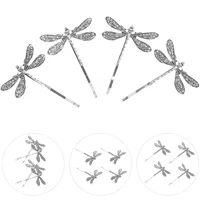 4 Pcs Rhinestone Bobby Pins Clip Dragonfly Hair Accessory Hairpin Rural Retro Silver Barrette Miss 1