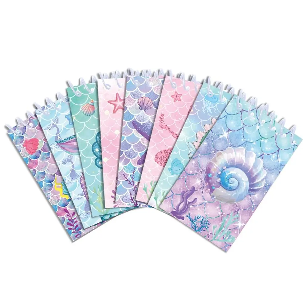 8pcs 2025 인어 테마 포켓 노트 편지지 미니 메모 패드 Tearable 휴대용 코일 소책자