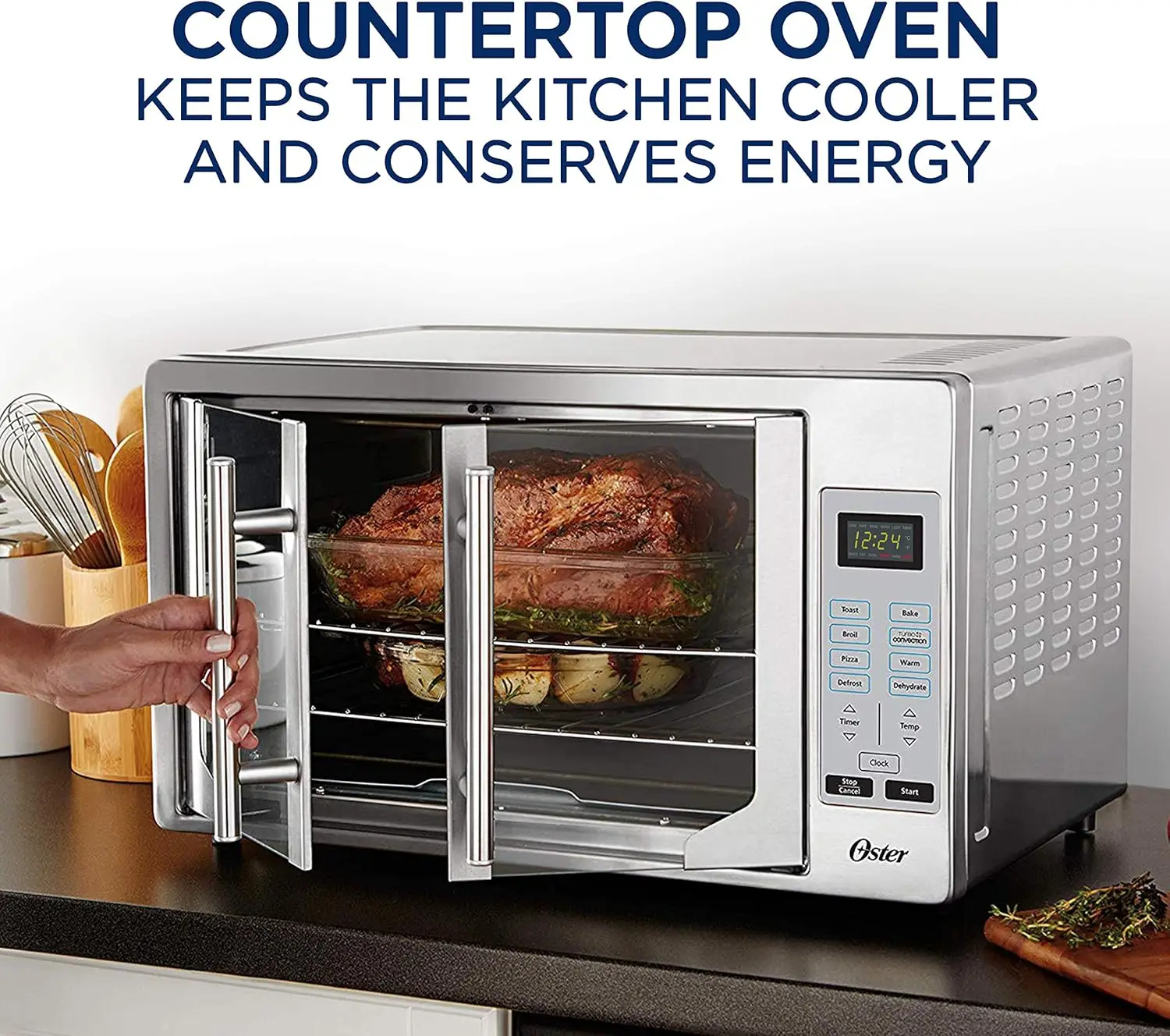 8-in-1 Countertop Toaster Oven, XL Fits 2 16" Pizzas, Stainless Steel French Door