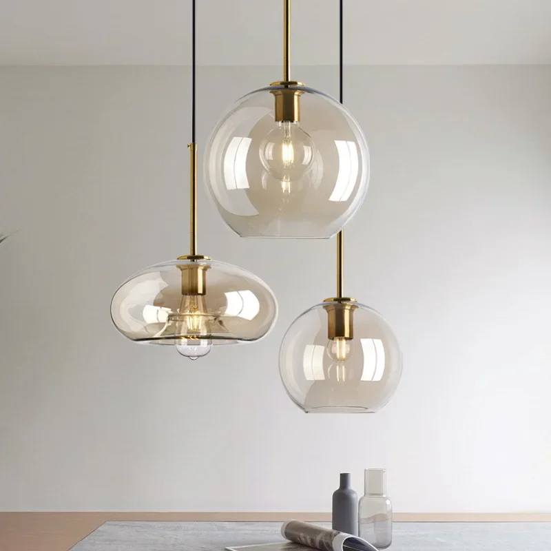 

Modern hanging loft Glass lustre Pendant Light Nordic industrial Decor Lights Fixtures E27/E26 for Kitchen Restaurant Lamp