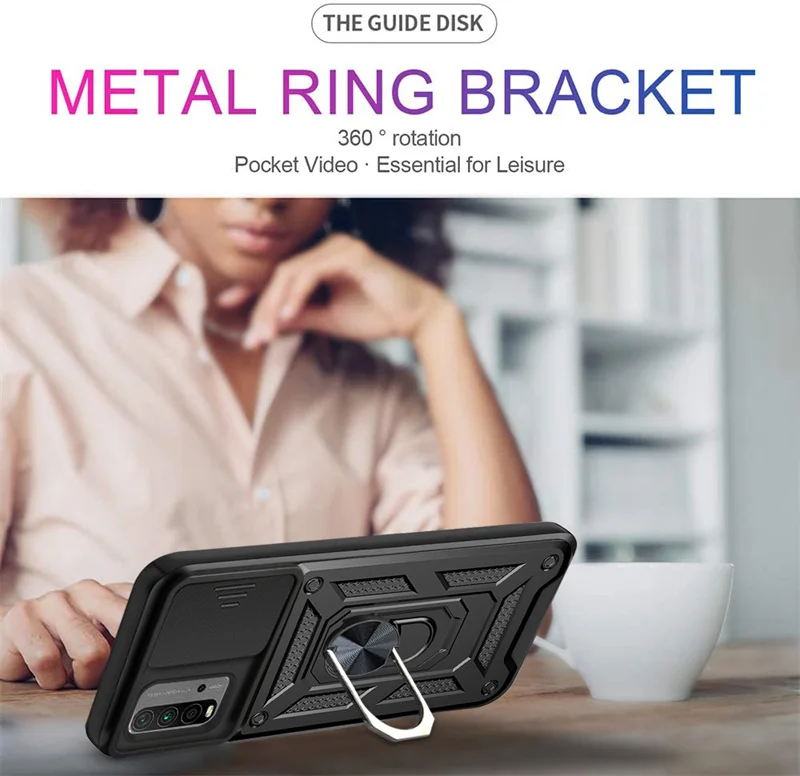 Durable Camera Lens Protective Armor Shockproof Phone Case with Ring Holder