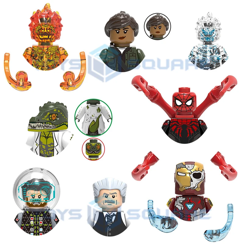The Lizard Fire Wind Elementale Sprays Jones Iron Spider Giona Jameson Man Mysterio Model Blocks Moc Bricks Set Toys X0268