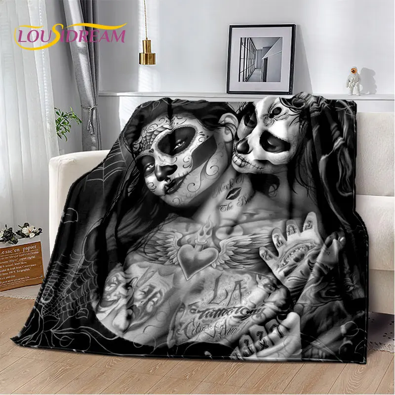 

3D Gothic Horror Female Skull Dead Girl Soft Plush Blanket,Flannel Blanket Throw Blanket for Living Room Bedroom Bed Sofa Picnic