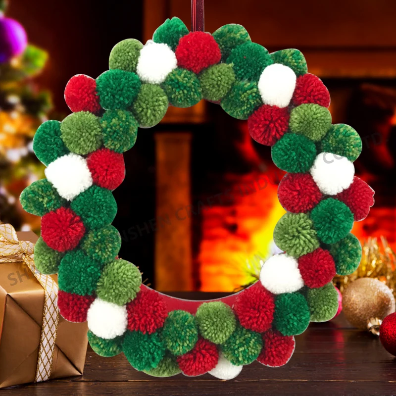 Christmas POM ball wreath door on Valentine's Day POM window decorations