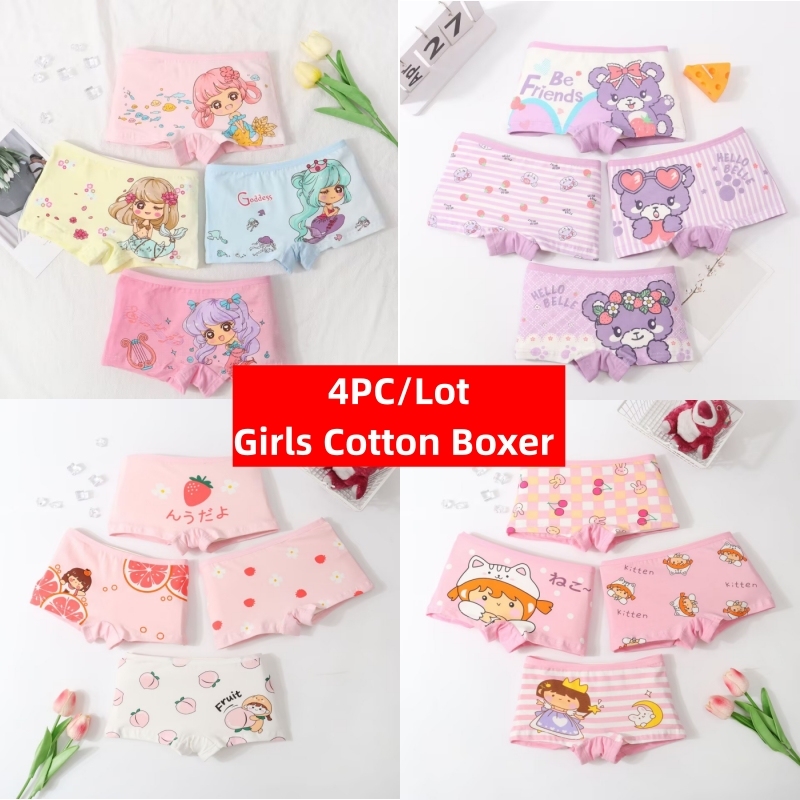 4Pcs/Lot Baby Girl Panties Cotton Kid Underwear Cute Underpants Minne Girl Lace Teenage Cartoon Kids Panty Children Short Briefs