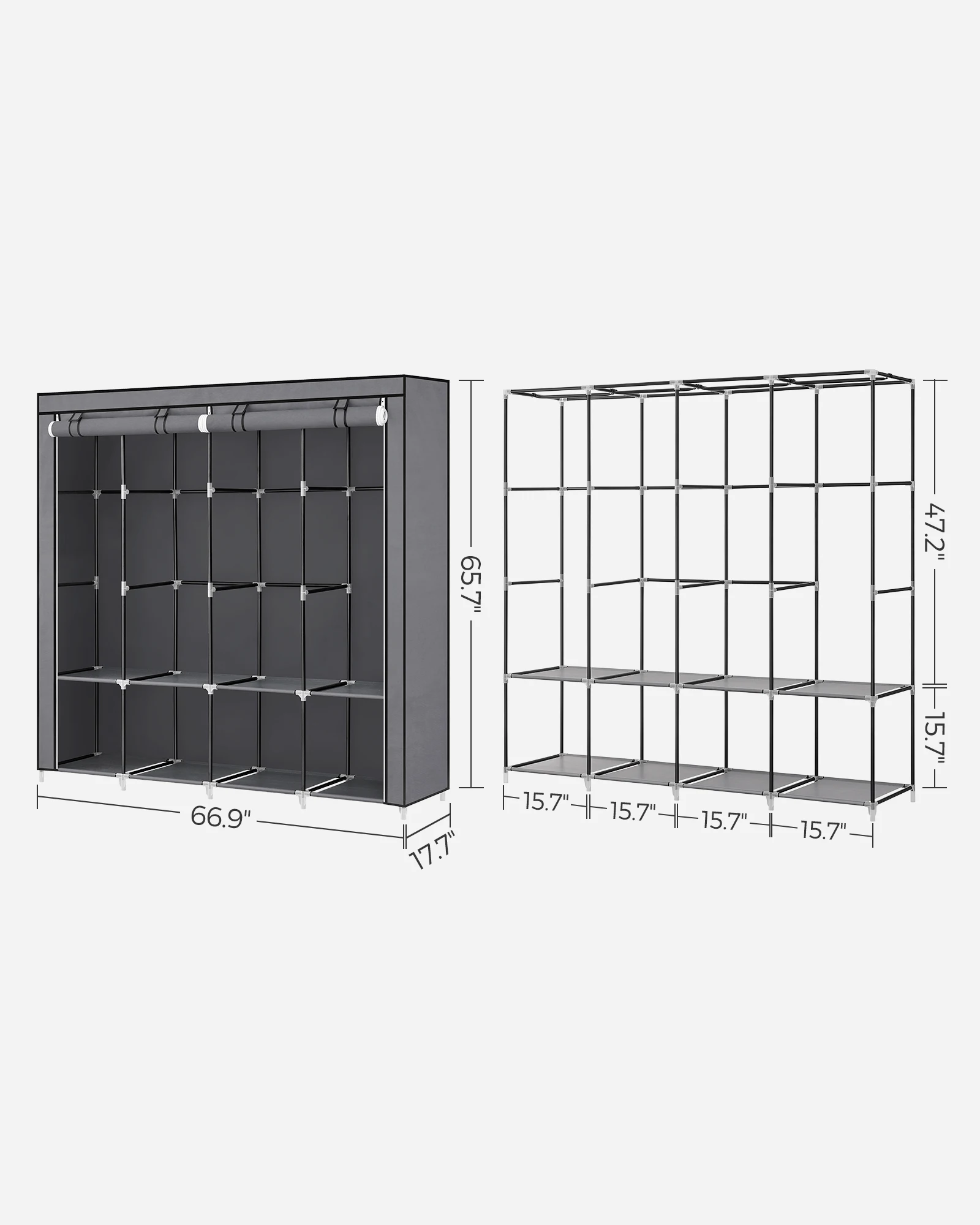 SONGMICS Portable Closet, Wardrobe Closet Organizer with Cover, 4 Hanging Rods and Shelves, 4 Side Pockets 6