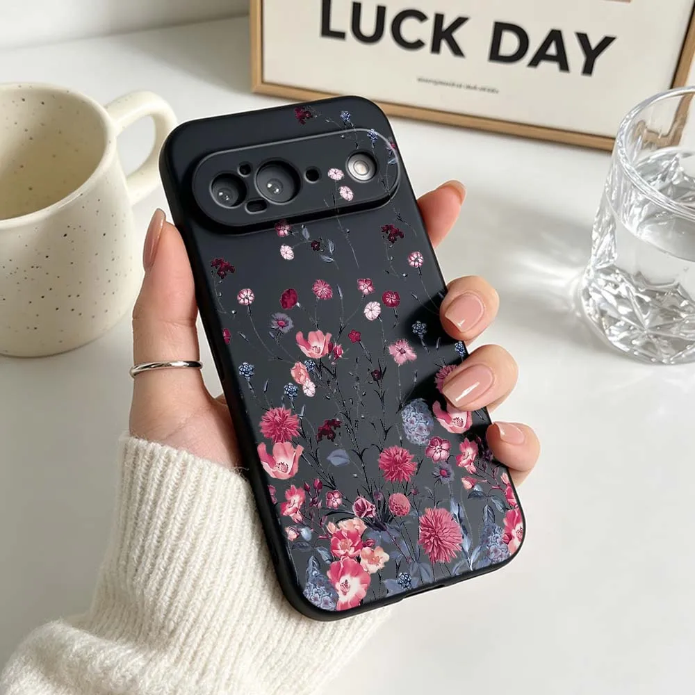 Embossed Floral Pattern Black Soft Silicone Phone Case
