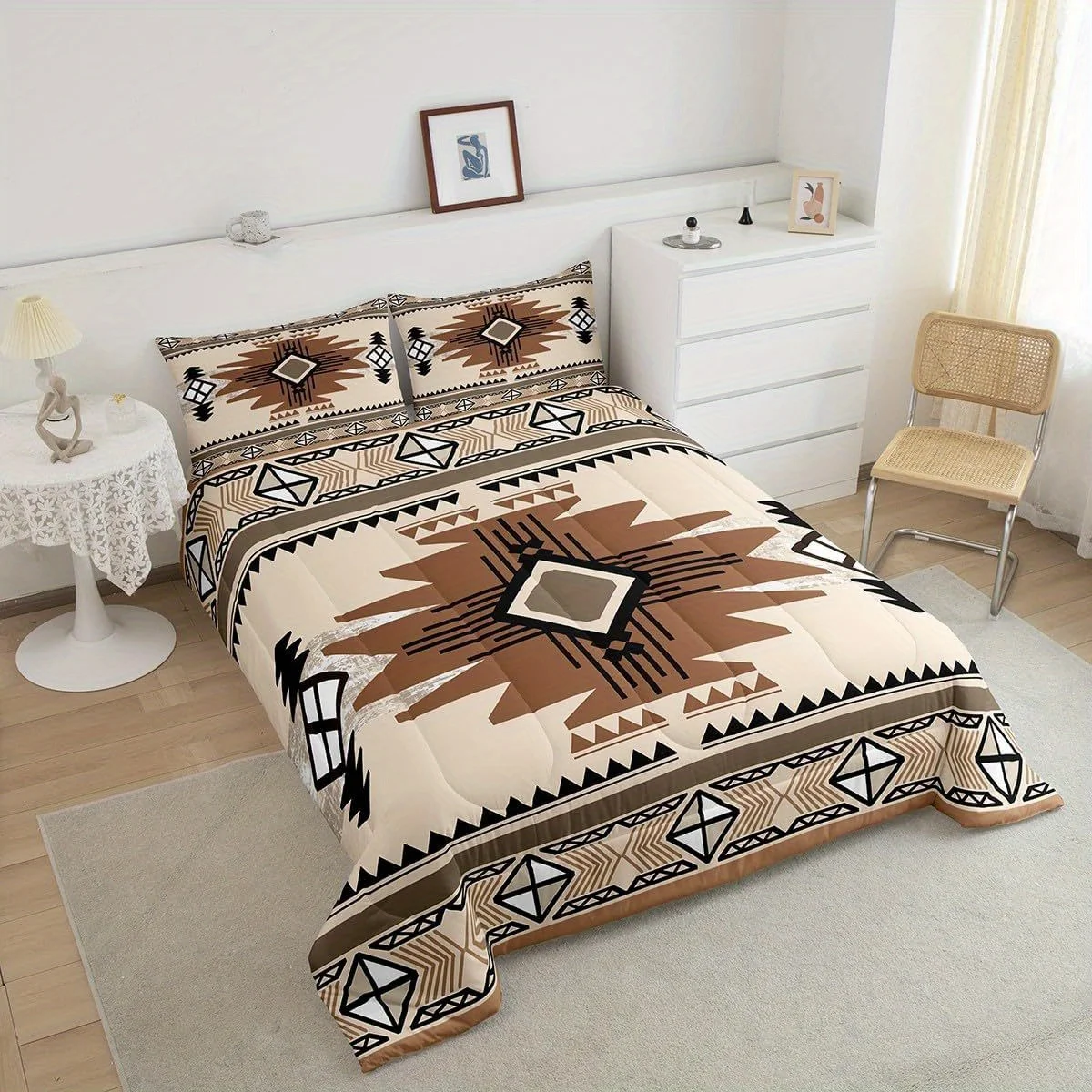 2/3Pcs Boho Western Duvet Cover Set, Queen King Size All Season Soft Warm Bedding with Pillowcases, Festival Gift Home Decor