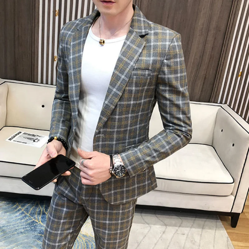 2024 Spring New Men's (suit + Trousers) Korean Version Slim Fashion Handsome Trend Hair Stylist Social Guy Two-piece Set 5