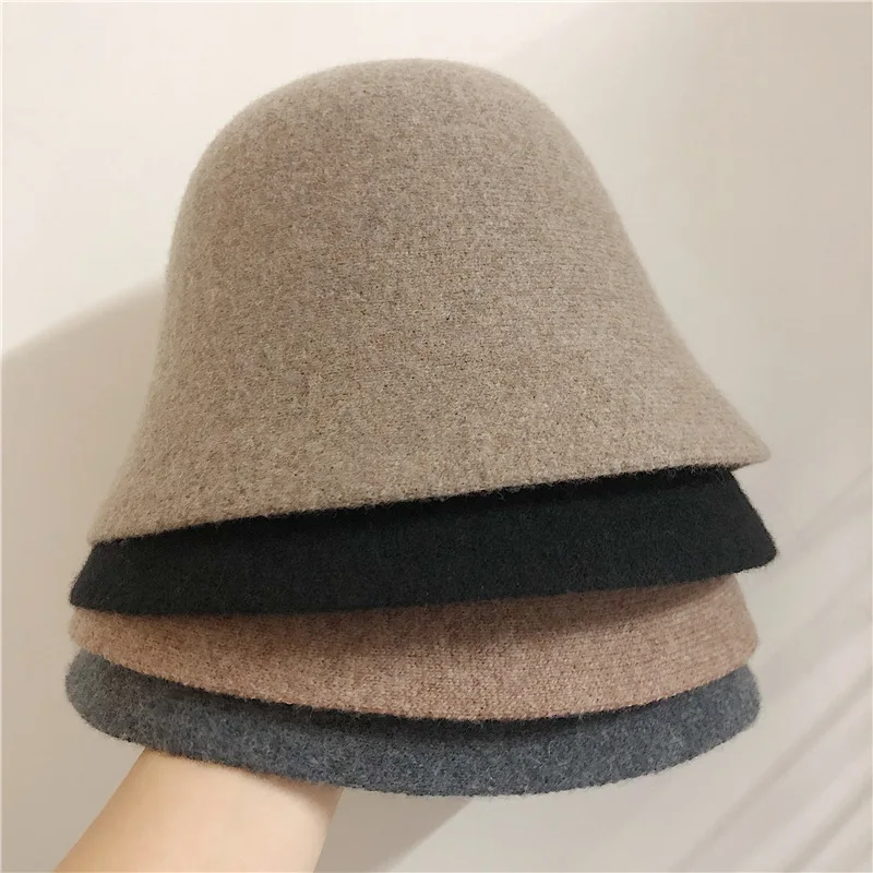 Bucket Hat Japanese Real Woolen Vintage Warm Bucket Hat For Women Felt Retro Dome Wool Hats Female Fashion British Style Panama Caps Bonnet