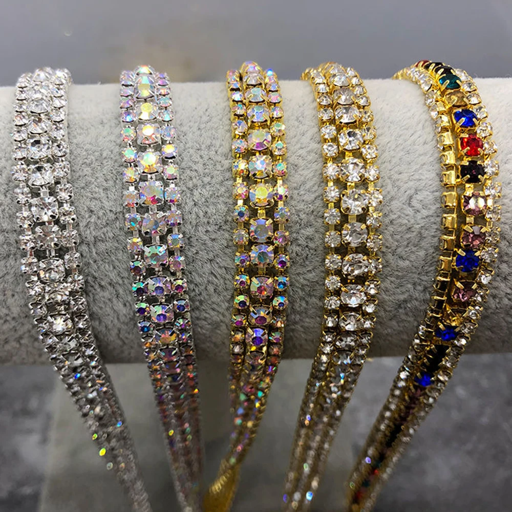 Strass-Kette 3 Meter, 3-reihig, Silber – Glitzer-Besatz Zum Nähen & Basteln