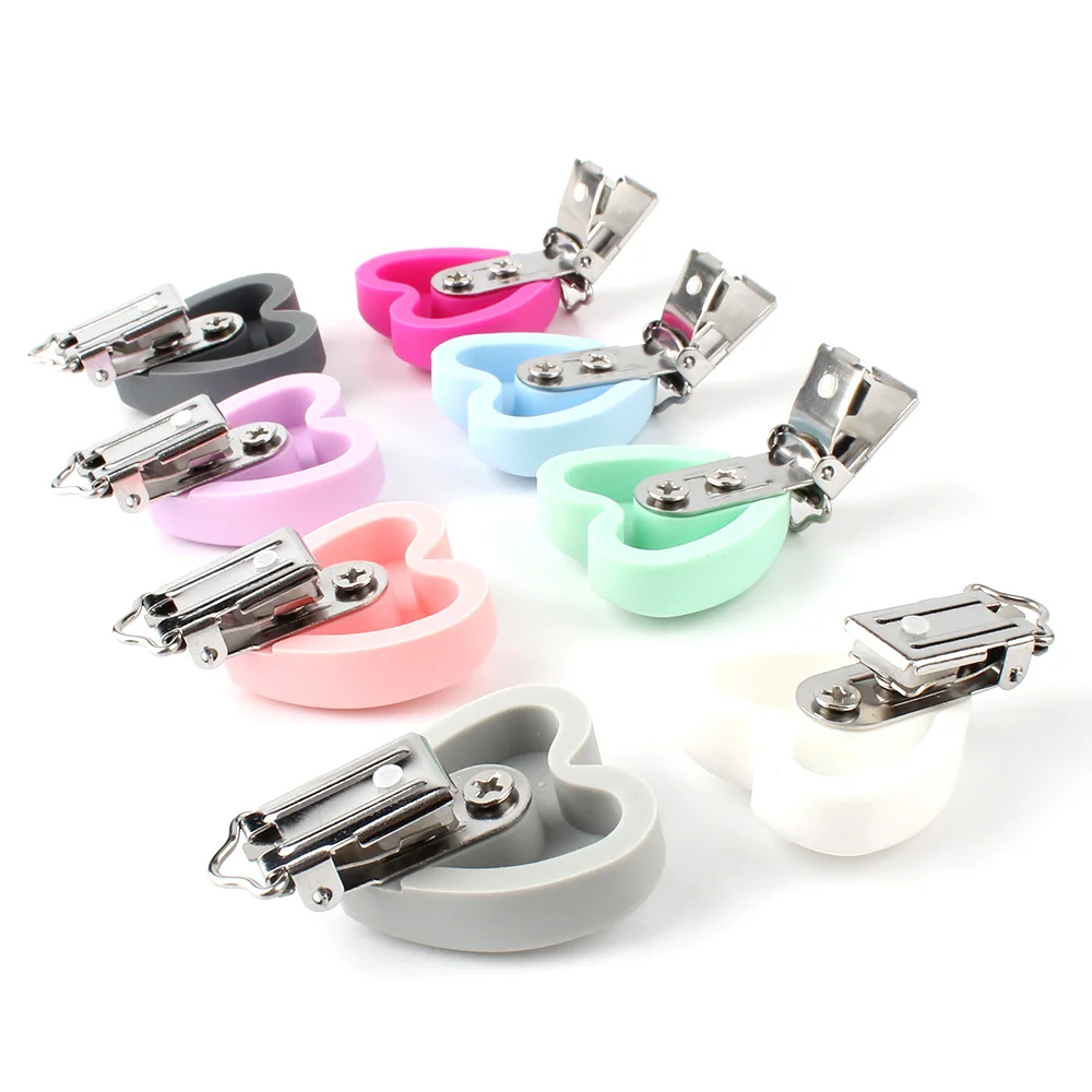 하트 모양 실리콘 젖꼭지 클립, BPA 프리, DIY  수저, 간호 더미 홀더, 젖니가 나는 어금니 장난감 클립, 3 개